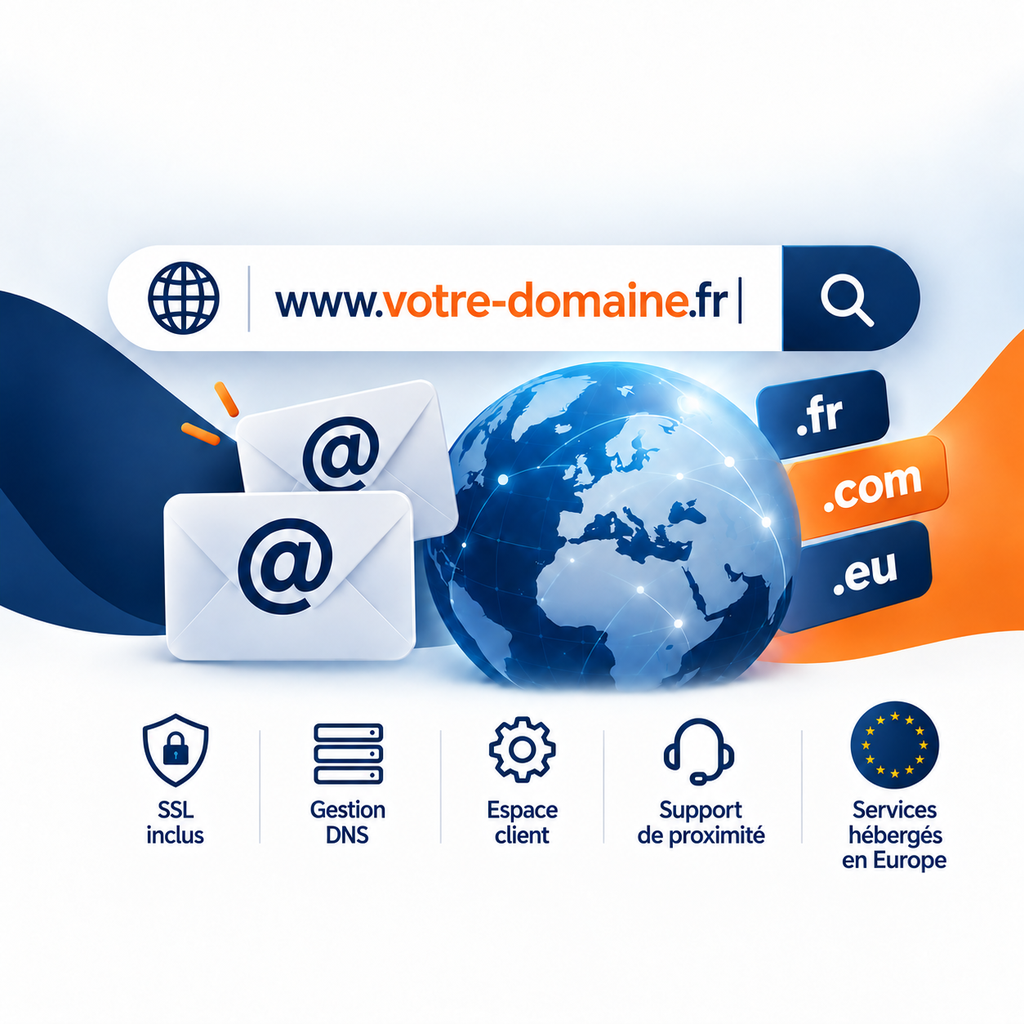 [26091501] Nom de domaine + 2 adresses e-mail